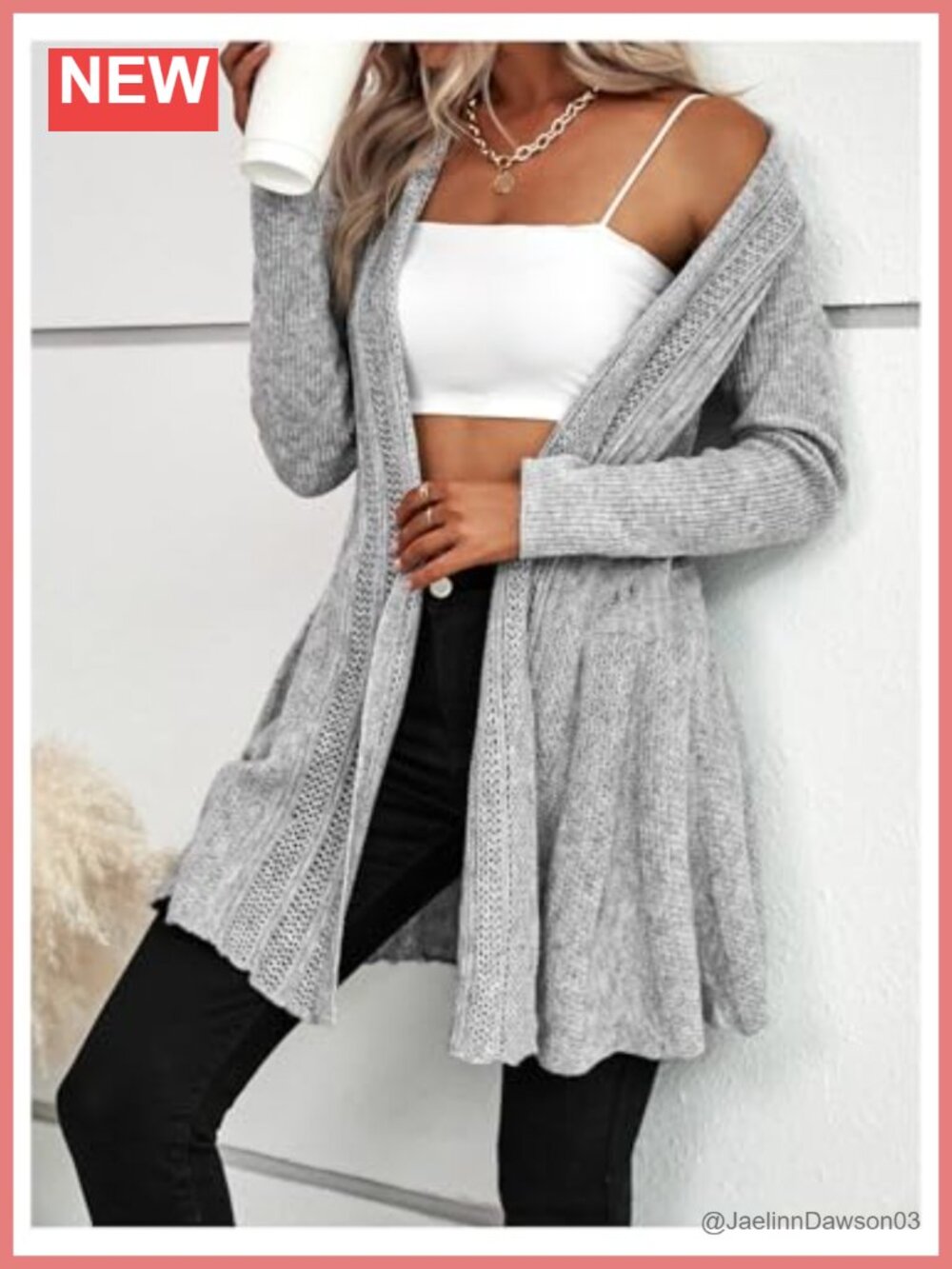 Open Front Ribbed Knit Ruffle Hem Cardigan Lightweight Sweater - Picture 3 of 4